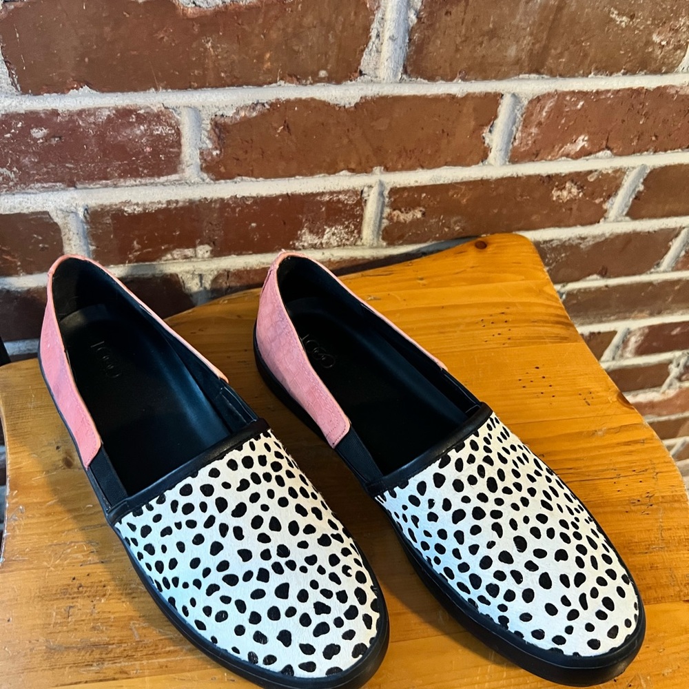 logo by Lori Goldstein genuine calfskin leather shoes painted polka dot